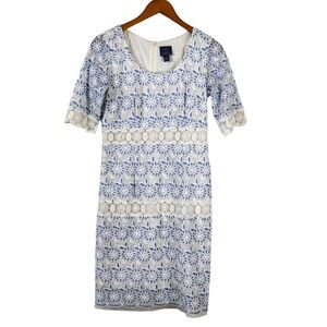 Rabbit Rabbit Designs Lace Sheath Dress Sz 8 Blue White Floral Crochet Wedding